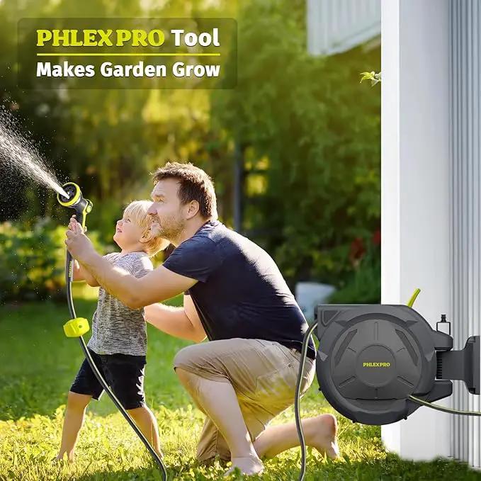Retractable Garden Hose Reel 5/8 in x 75 ft Heavy Duty Automatic Water Hose Reel Wall Mounted with 10 Pattern Nozzle,Any Length Lock, Slow Return System, 180°Swivel Bracket by GreenHaven Gardens