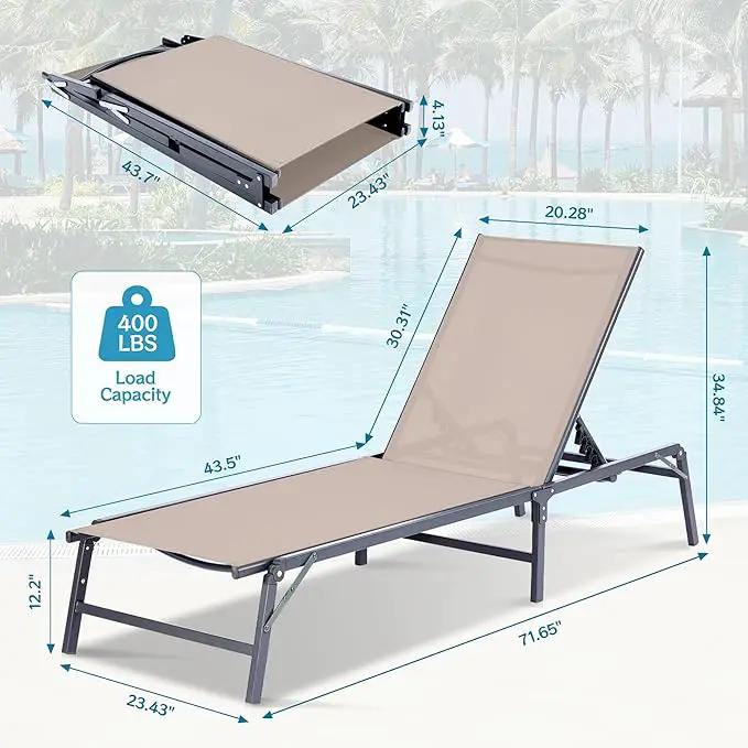 Outdoor Chaise Lounge Chair, Foldable & Assemble-Free, 6 Adjustable Positions, Durable Rust-Resistant Frame, Portable Outdoor Pool Lounge Chairs for Pool Patio Beach, Khaki by GreenHaven Gardens