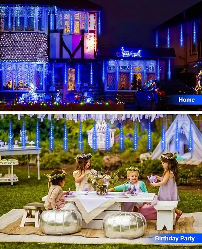 Solar Christmas Lights Outdoor Meteor Shower Lights Christmas Tree Lights Icicle light Snow Falling Rain String Lights Cascading LED Lights for Halloween Xmas Holiday Party Home Patio Mall Decor by GreenHaven Gardens