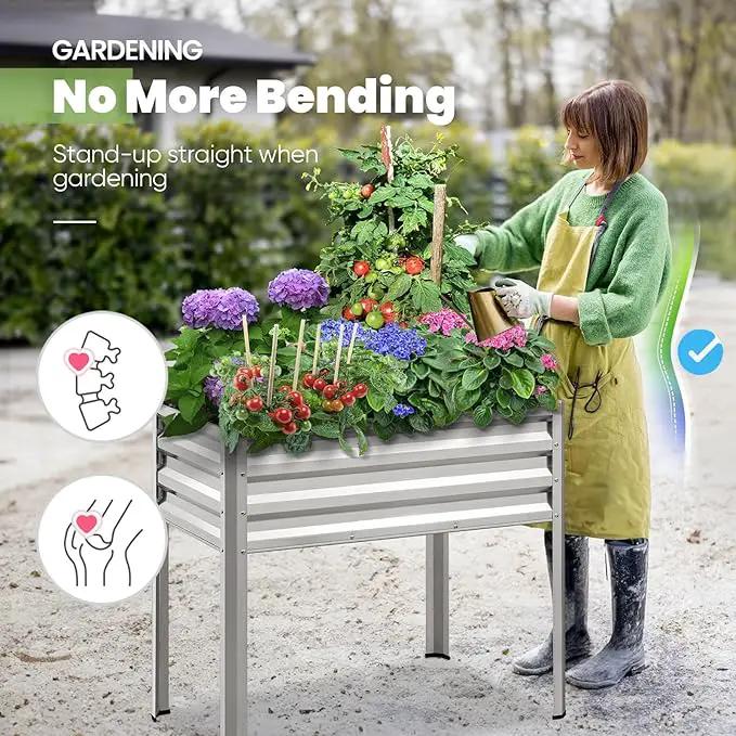 KING BIRD Raised Garden Bed with Legs Galvanized Elevated Planter Box for Backyard, Patio, Balcony, 33.9x17.7x31.5in, Silver by GreenHaven Gardens