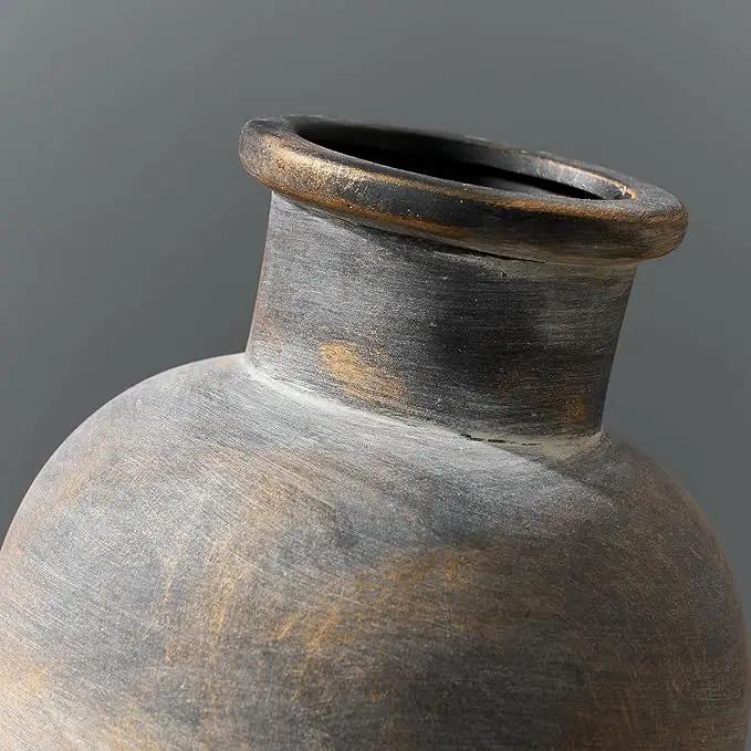 SIDUCAL Ceramic Rustic Farmhouse Vase | 6 Inch Pottery Decorative Flower | Boho | Terracotta Vase for Home Decor Table, Living Room, Bathroom Decoration, Shelf Decor, Mantel, Bronze by GreenHaven Gardens