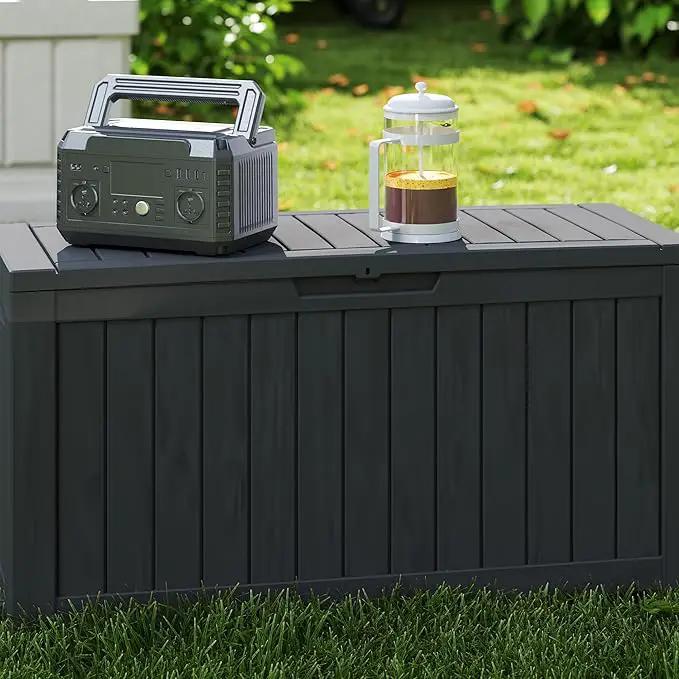 90 Gallon Waterproof Outside Storage Box - Patio Storage & Outdoor Deck Box, All-Weather Resin Chest for Pool/Garden Accessories, Lockable UV-Resistant, Jet Black by GreenHaven Gardens