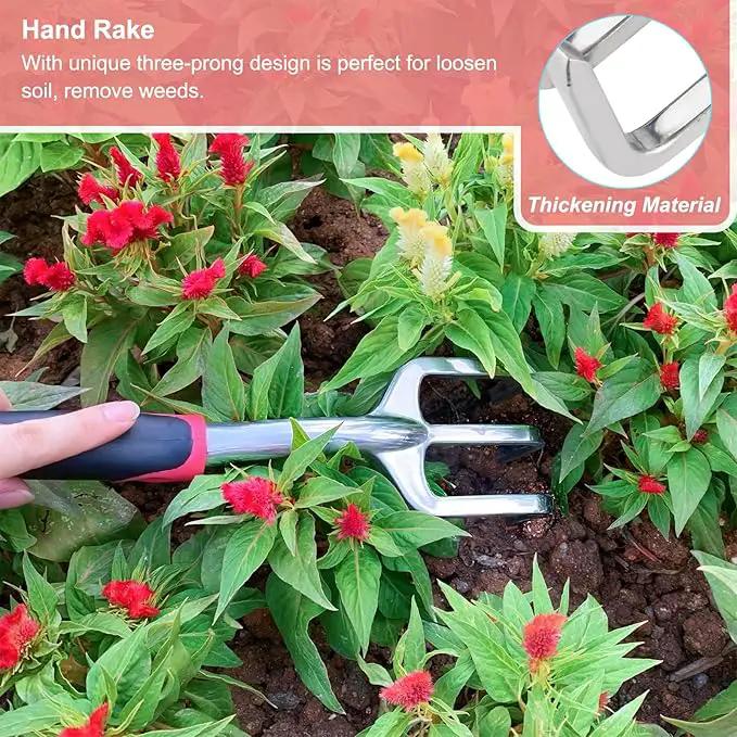 Garden Tool Set, 3PCS Heavy Duty Aluminum Gardening Tools with Soft Non-Slip Ergonomic Handle, Including Hand Trowel, Transplant Trowel and Cultivator Hand Rake for Planting, Digging, Weeding by GreenHaven Gardens