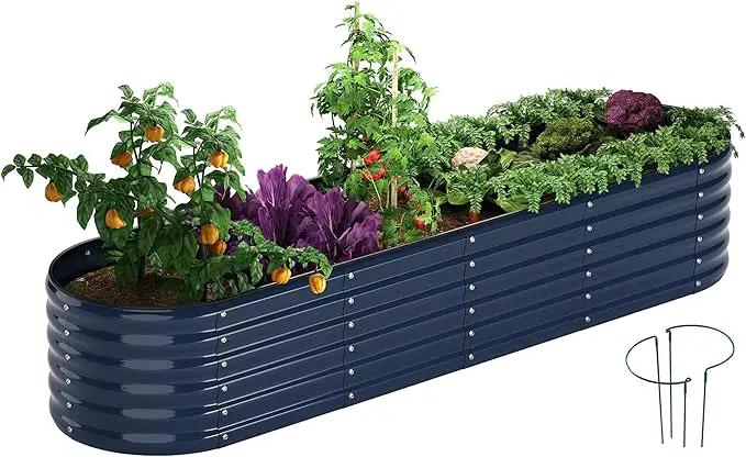 Galvanized Metal Planter Raised Garden Bed Kit for Gardening Outdoor，8x2x1ft Planter Grow Garden Box Raised Flower Bed，Long Vegetable Clearance Herb Raised Garden Beds for Gardening by GreenHaven Gardens