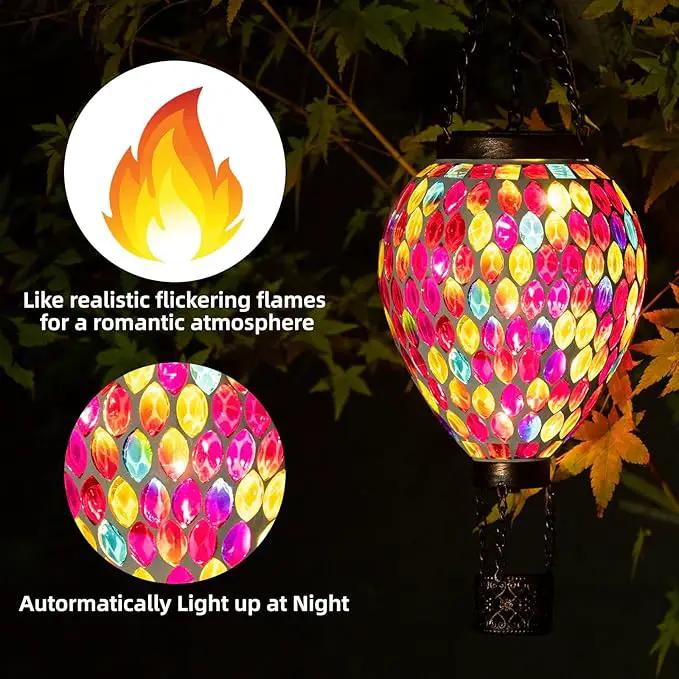 VOREEN Hot Air Balloon Solar Lantern, Mosaic Solar Outdoor Hanging Wind Light, Waterproof, Patio Festive Decor, Easter Gifts for Mom Father Grandma, Red by GreenHaven Gardens