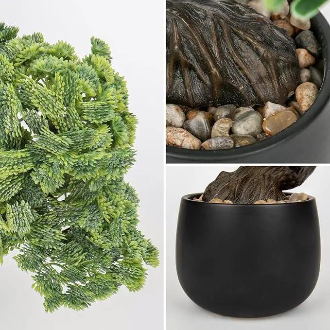 Artificial Bonsai Tree Juniper Faux Plants Indoor Fake Plants Decor with Black Ceramic Pots for Home Table Office Desk Bathroom Shelf Bedroom Living Room Farmhouse Decorations by GreenHaven Gardens