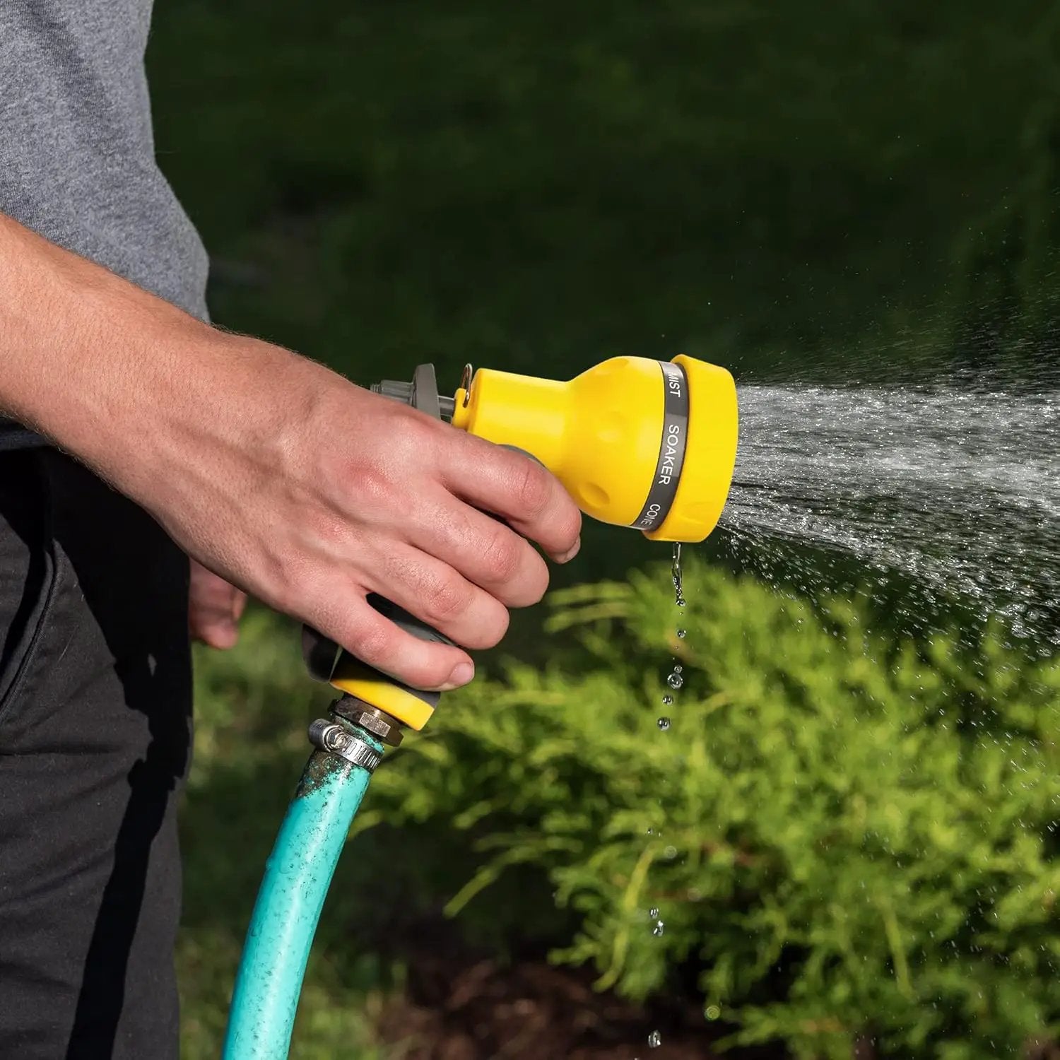 AUTOMAN-Garden-Hose-Nozzle,ABS Water Spray Nozzle with Heavy Duty 7 Adjustable Watering Patterns,Slip Resistant for Watering Plants,Lawn& Garden,Washing Cars,Cleaning,Showering Pets - Yellow by GreenHaven Gardens