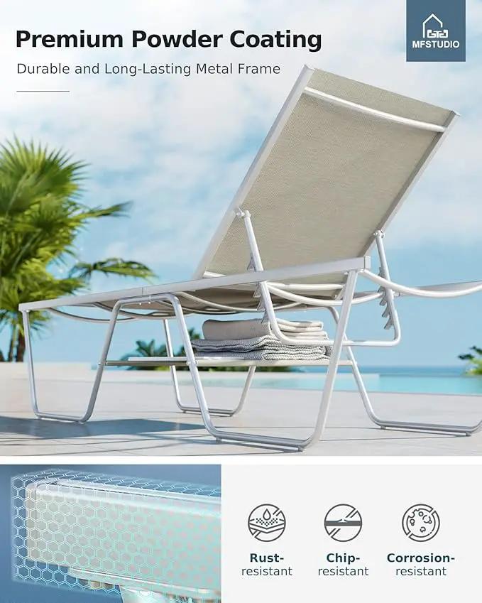 MFSTUDIO Outdoor Chaise Lounge Chair, Patio Recliner Lounge Chair with 5 Adjustable Positions, Patio Pool Tanning Lounger Chair, Textilene, All Weather Use by GreenHaven Gardens