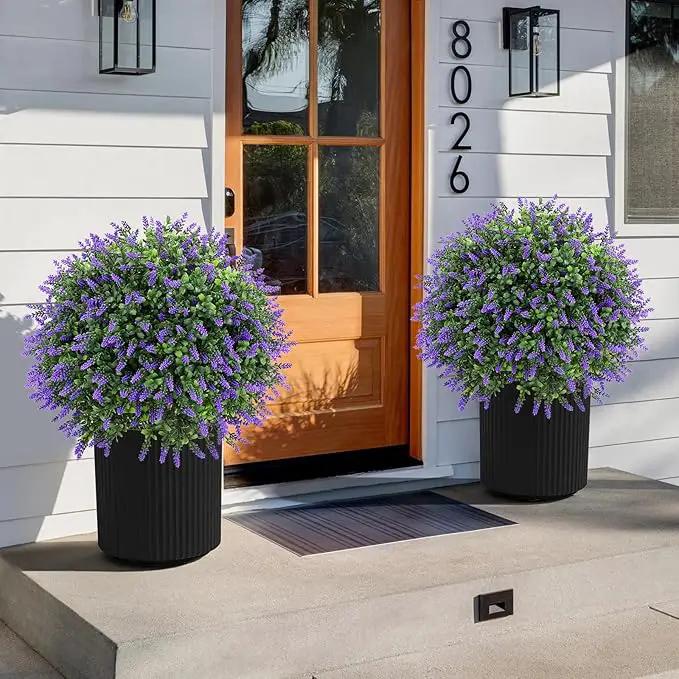 Artificial Lavender Topiary Ball Tree 25" with Ground Spike, Set of 2 Artificial Boxwood Bushes for Faux Shrubs, Fake Evergreen Faux Plant for Indoor Outdoor Porch Garden -UV Resistant–Fade-Proof by GreenHaven Gardens