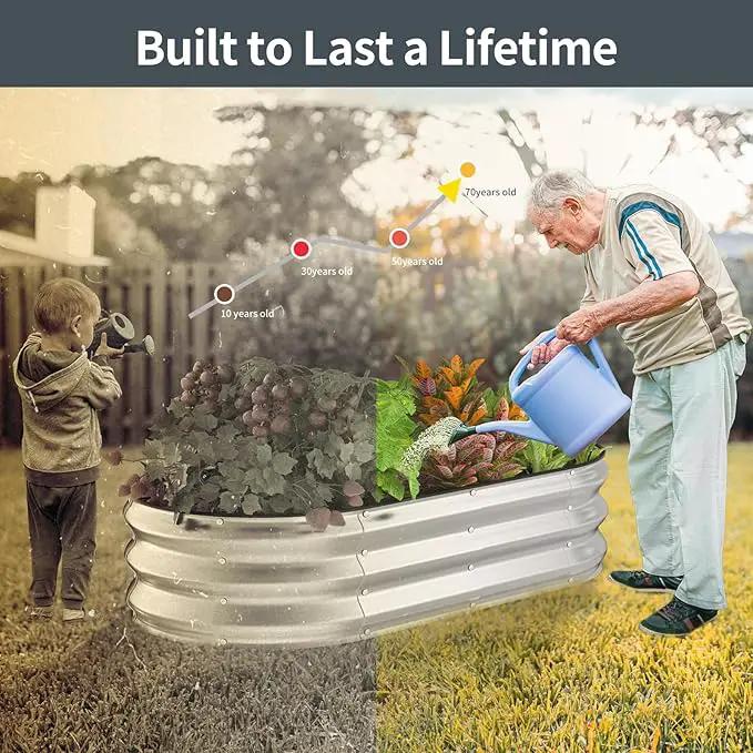 Kesfitt Raised Garden Bed Kit,Outdoor Galvanized Planter Large Metal Raised Boxes with Safety Edging and Gloves for Gardening Vegetables,Fruits,Flower(4x2x1FT) by GreenHaven Gardens