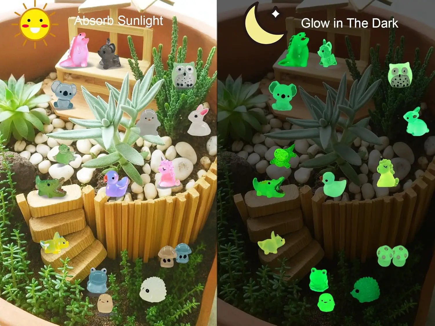 120 Pcs Luminous Mini Resin Animals Tiny Resin Figurines Glow in The Dark Tiny Ducks for Fairy Garden, Miniature Accessories, Crafts, and Decor by GreenHaven Gardens