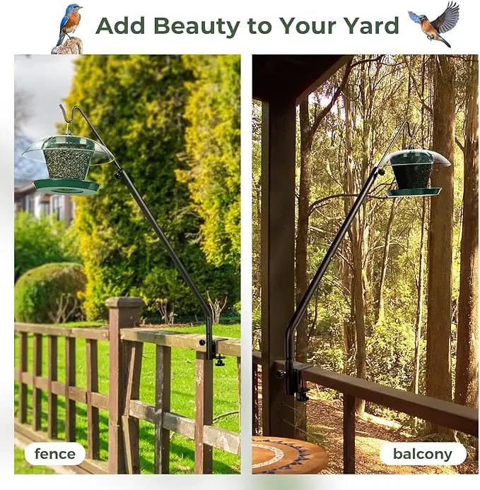 Kingsyard 2 Pack Heavy Duty Deck Hook, 27"-39" Adjustable Metal Deck Railing Hooks for Hanging Bird Feeders, Planters, Suet Baskets, Lanterns, Wind Chimes, Clamp Mounted by GreenHaven Gardens