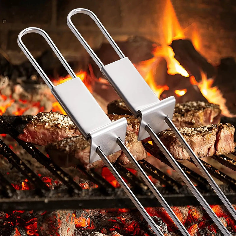 BBQ Skewers,Premium 304 Stainless Steel BBQ Skewers,13 Inch Heavy Duty Metal Kabob Sticks for Grilling, Reusable & Dishwasher Safe (Double fork10) by GreenHaven Gardens