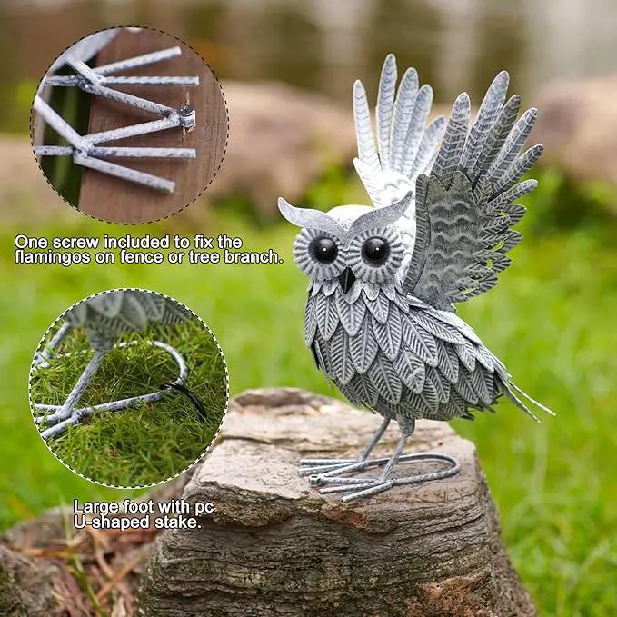 Nacome Owl Garden Decor Metal Yard: Art Outdoor Sculptures & Statues Large Bird Ornaments for Patio Balcony Front Backyard - Gifts for Grandma Mom(Gray) by GreenHaven Gardens