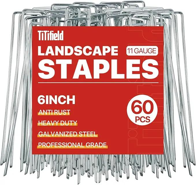 60 Pack 6 Inch Garden Stakes - Sturdy Landscape Staples with Metal Tarp Pins, Lawn Ground Stakes, Tent Stakes, and Yard Staples for Anchoring Sod, Landscape Fabric, and Irrigation Tubing by GreenHaven Gardens