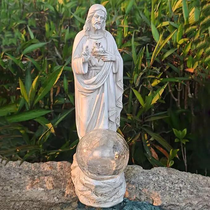 Jesus Statue Outdoor Decor Solar Lights, Religious Garden Statue, Blessed Father Outdoor Figure for Home/Garden Decor, Gift for Men/Father(11.22" H) by GreenHaven Gardens