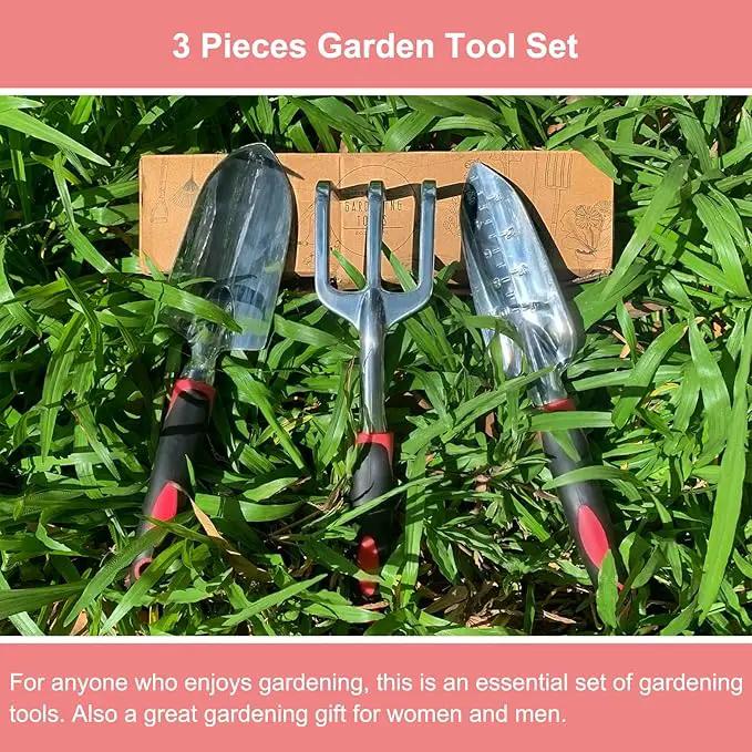 Garden Tool Set, 3PCS Heavy Duty Aluminum Gardening Tools with Soft Non-Slip Ergonomic Handle, Including Hand Trowel, Transplant Trowel and Cultivator Hand Rake for Planting, Digging, Weeding by GreenHaven Gardens