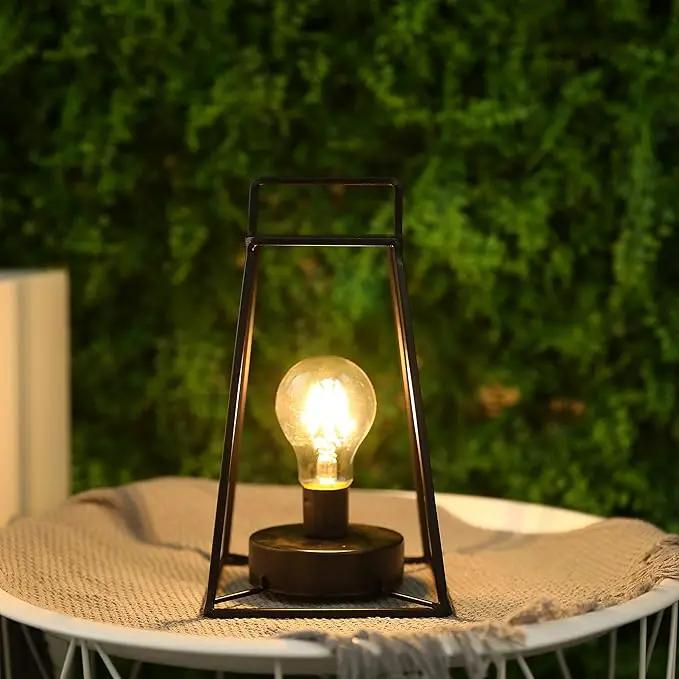 JHY DESIGN Retro Style Geometric Table Lamp 10''High Simple Iron Art Cordless Lamp Battery Powered Lamp with 6-Hours Timer Feature Cage Wireless Lamp for Balcony Party Indoor Outdoor(Short, Black) by GreenHaven Gardens