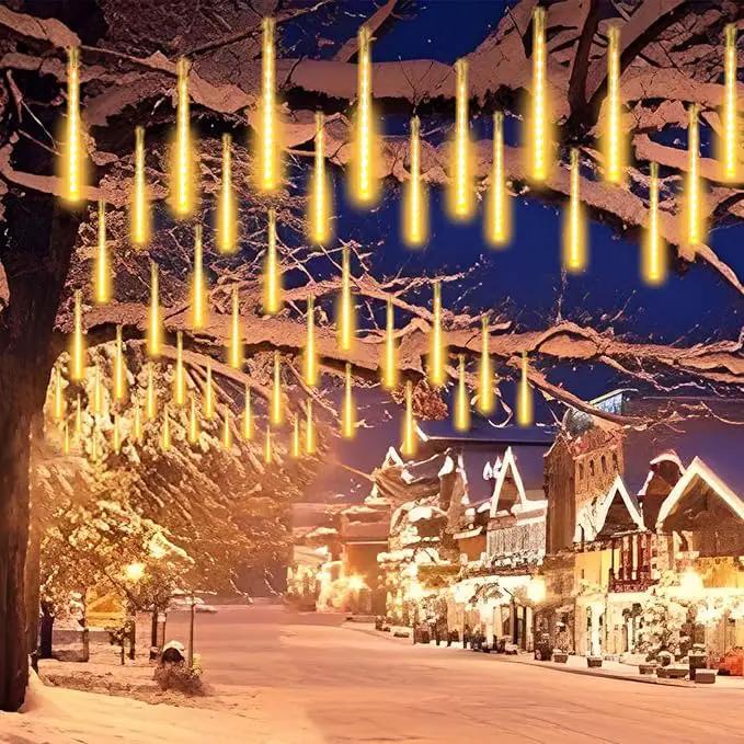YIQU 2-Pack Extendable Meteor Shower Christmas Lights - 16 Tubes, 384 Led Icicle Lights Perfect for Outdoor, Patio Decorations (Warm White) by GreenHaven Gardens