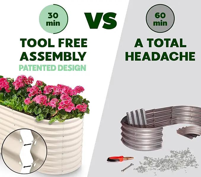 Galvanized Raised Garden Beds Outdoor // 8×2×2 ft Planter Raised Beds for Gardening, Vegetables, Flowers (White) // Large Metal Garden Box // Patented Tool-Free Design by GreenHaven Gardens