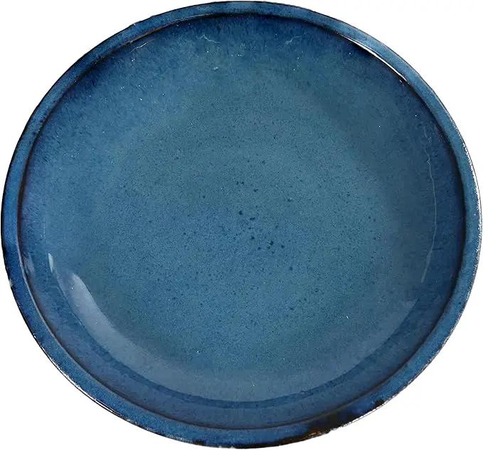 Sunnydaze Ceramic Bird Bath for Outside - 16" H - UV- and Frost-Resistant - Pedestal Bird Bath - Blue Glazed Bowl - White Lava Finish by GreenHaven Gardens