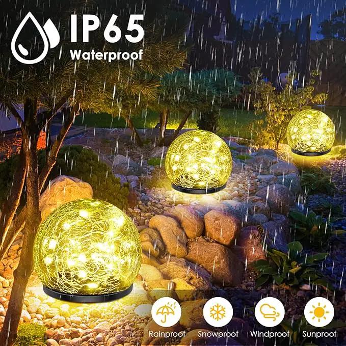 Solar Garden Lights, 4 Pack 120 LED Warm White Cracked Glass Outdoor Decorative, Upgraded Waterproof Ball for Yard Pathway Patio Lawn Christmas Outside Decor, 3.94" by GreenHaven Gardens