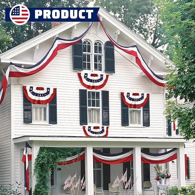 3Pack USA Pleated Fan Flag, 2x4 Feet American Bunting 4th of July Decorations Flags Patriotic Decor Embroidered Stars & Sewn Stripes Canvas Header Brass Grommets for Outside Porch Garden by GreenHaven Gardens