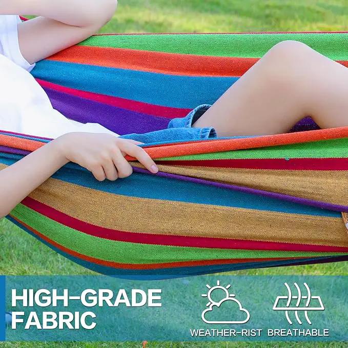 PNAEUT Double Hammocks with Stand for Outside, Portable Space Saving Heavy-Duty Steel Stand for Indoor Outdoor Patio with Carrying Bag, 450 lbs Capacity (Tropical) by GreenHaven Gardens