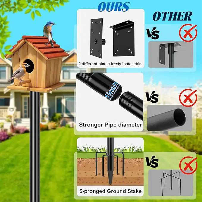 Ottsuls Bird Feeder Pole, 92 Inch Heavy Duty Bird House Pole Kit for Outdoors, with Wooden Board, 5-Prong Base Feeding Station for Wild Birds Watching, Adjustable Feeder Stand (House Not Included) by GreenHaven Gardens