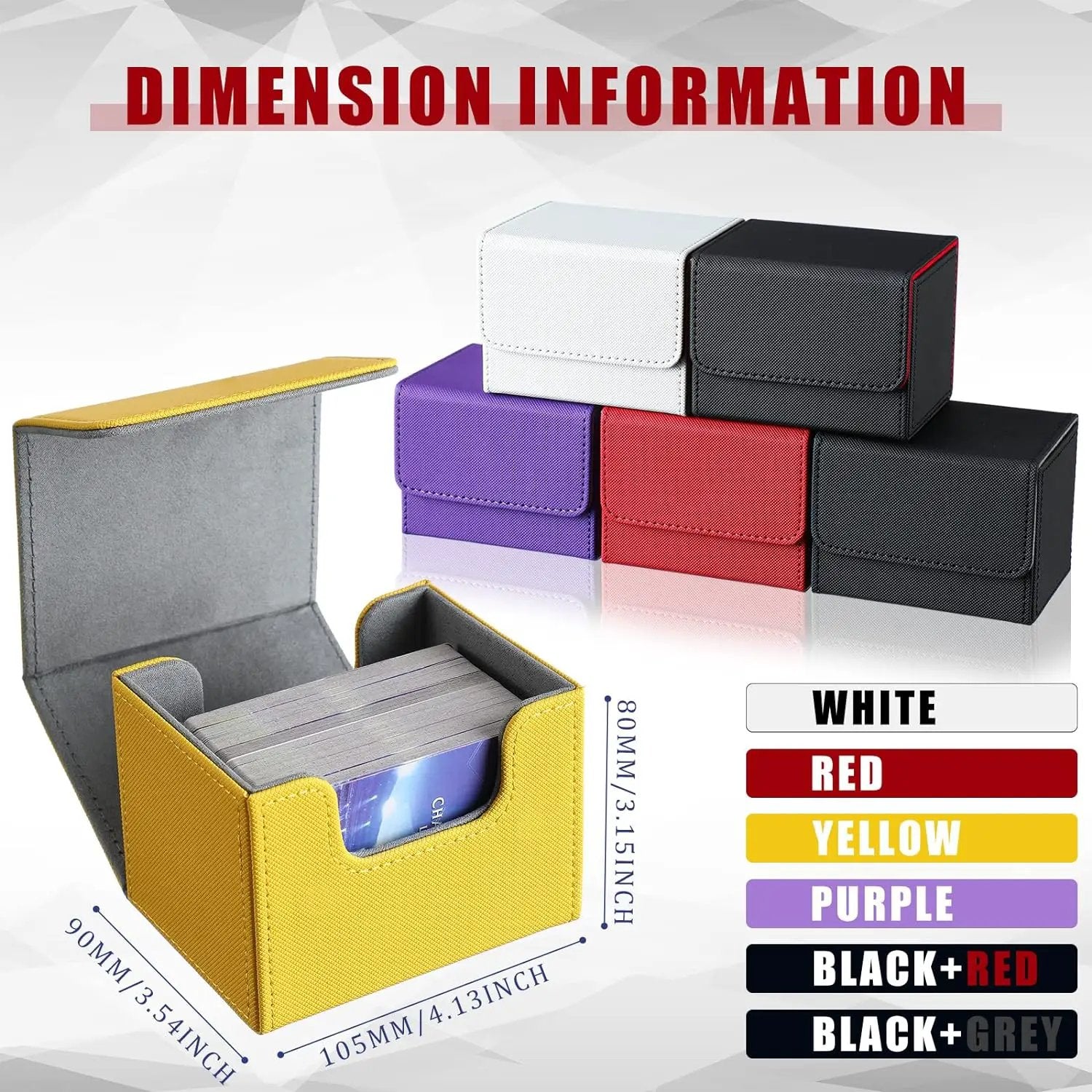 Yookeer 6 Pack Leather Deck Cases 100+ Card Deck Game Box Magnetic Playing Card Storage Box for 100 Plus Cards Compatible with Tcg(White,Black,Red,Yellow,Purple,Horizontal) by GreenHaven Gardens