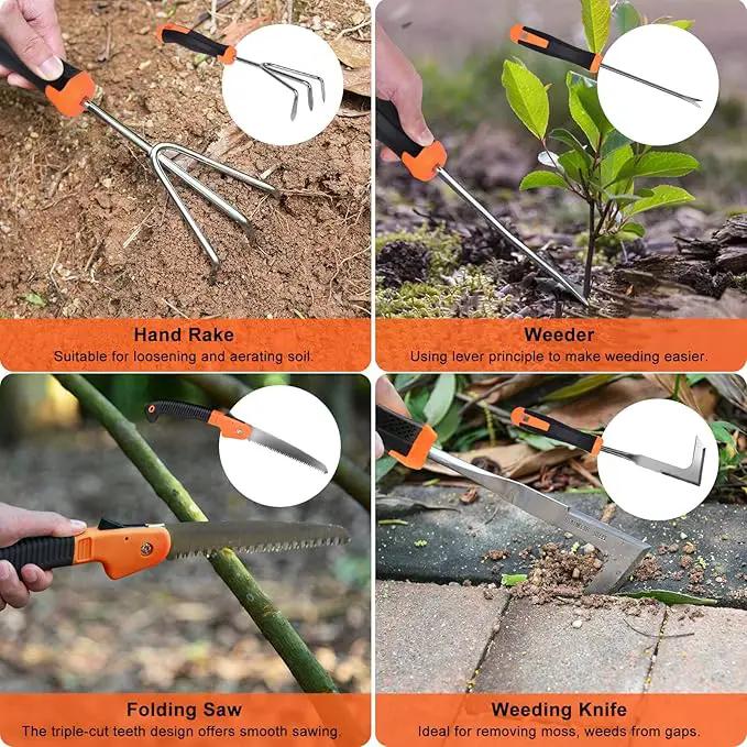 Garden Tools Set, Carsolt 10 Piece Stainless Steel Heavy Duty Gardening Tools Set for Planting Pruning Gardening Kit with Durable Gardening Bag Gloves Gift Box Ideal Garden Gifts for Women Men(Orange) by GreenHaven Gardens