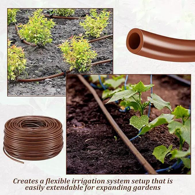Treela 328 ft Drip Irrigation Hose 1/4 Inch Blank Distribution Tubing Drip Irrigation Tubing Water Hose for Garden Flower Bed Greenhouse Flower Patio Lawn (Brown) by GreenHaven Gardens