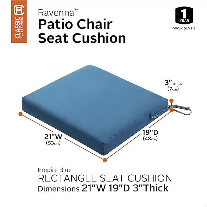 Classic Accessories Ravenna Water-Resistant 21 x 19 x 3 Inch Patio Seat Cushion, Empire Blue, Chair Seat Cushion by GreenHaven Gardens