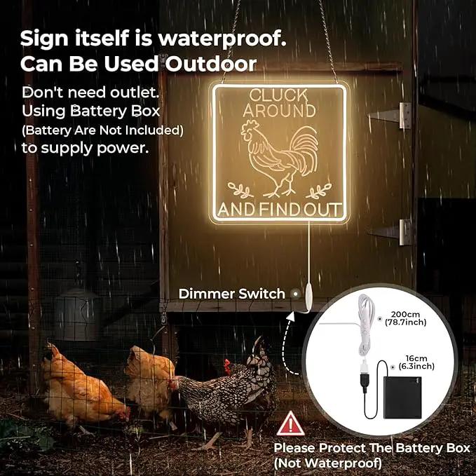 Funny Cluck Around and Find Out Large Neon Sign Dimmable, Rooster Decor 16 X 16 Inch Kitchen Decor for Farmhouse, Chicken Coop, Garden, Farm House Decoration, Rooster Gifts by GreenHaven Gardens