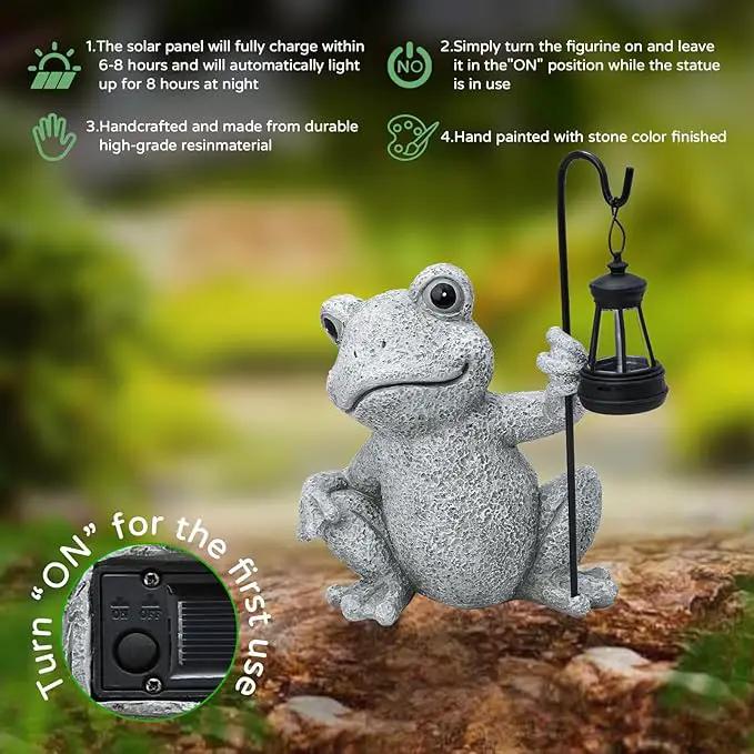 Solar Garden Outdoor Statues Frog with Solar Lantern, Lawn Decor Frog Figurine for Patio Balcony Yard, Yard Unique Christmas Birthdays Gift for Mom Grandma by GreenHaven Gardens