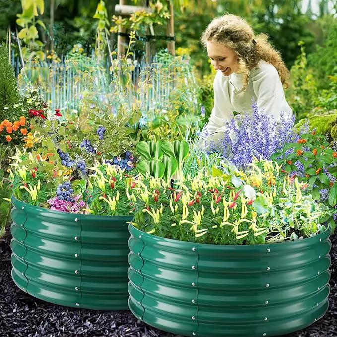 17" Tall Round Outdoor Garden Raised Garden Bed Kits- 0.8MM Thick Metal Raised Planter Bed/Ground Planter Box for Variety of Flowers,Herbs,Vegetables (Dark Green, 40 inches Diameter) by GreenHaven Gardens