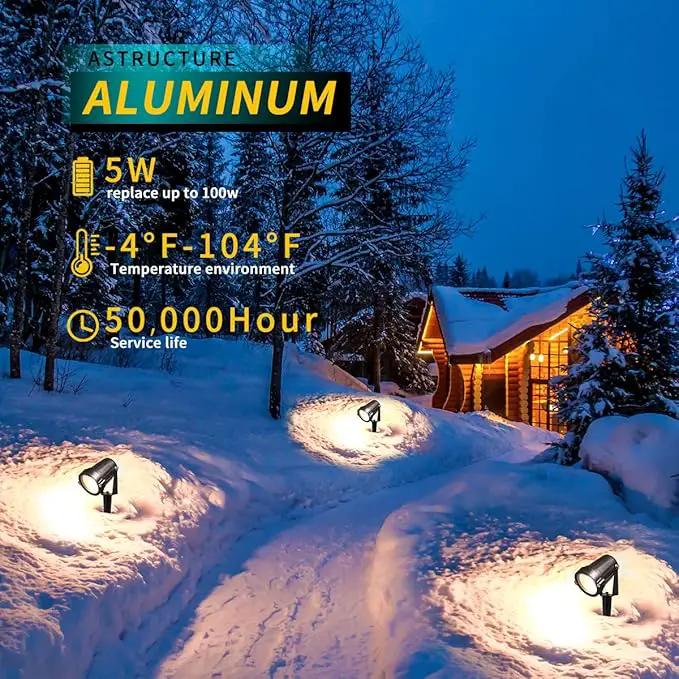 LED Landscape Lights,5W 120V AC Outdoor Pathway Garden Yard Spotlight,IP65 Waterproof Garden Flood Light,Outdoor Spotlight with Stake,UL Cord 5-ft with Plug (Pack of 4, Daylight White) by GreenHaven Gardens