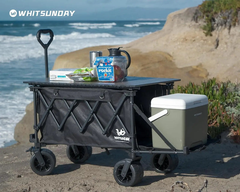 Whitsunday Collapsible Wagon with Tailgate and Big Wheel,Heavy Duty Utility Folding Wagons for Beach Camping Outdoor Black by GreenHaven Gardens