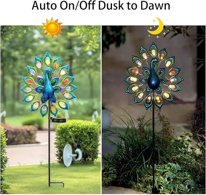 Outdoor Wind Spinner, Solar Garden Lights Metal Peacock Garden Decor,Solar Stake Lights Decorative for Patio Pathway Yard Decoration Mothers Day Ideal Gifts（Peacock Opens its Tail） by GreenHaven Gardens