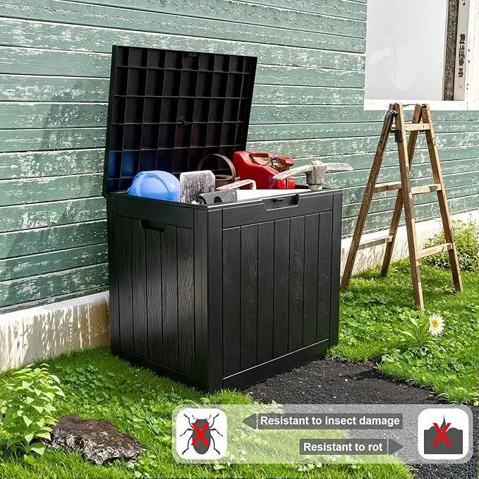 30 Gallon Outdoor Deck Box,Storage Lockable Waterproof Patio Furniture,Garden Tools,Cushions,Pool Accessories Outside Storage Resin Box(Black) by GreenHaven Gardens