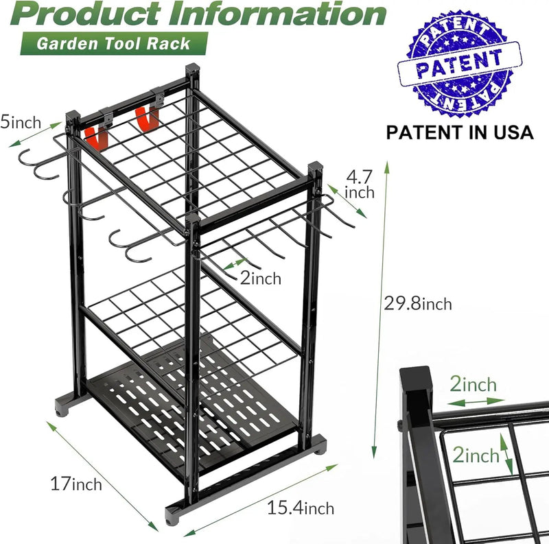 Garden Tool Organizer Rack Up to 50 Tools, Heavy-Duty Steel Yard Tool Organizer for Garage Storage with 11 Hooks, Broom Holder & Garden Tool Rack for Shed, Patio, Outdoor Use, Black by GreenHaven Gardens
