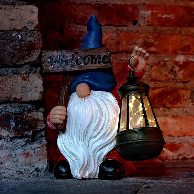 Garden Gnome Outdoor Decoration Solar Gnomes Statue with Lantern LED Lights,Terrace Courtyard Lawn Patio Porch Decoration Christmas Housewarming Gift for Woman Mom, Gnome Blue by GreenHaven Gardens