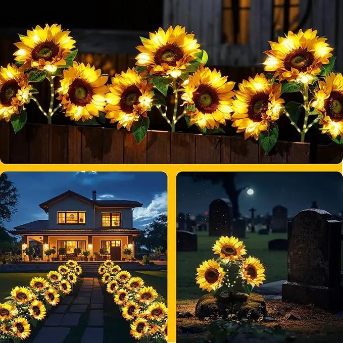 6 Pack Solar Sunflower Lights, Floral Theme, Yellow, Outdoor Garden Decor, Solar Flowers, Solar Lights for Outside Yard, Solar Sunflower Lights by GreenHaven Gardens