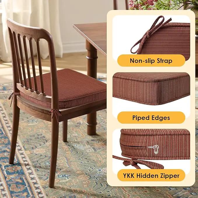 Outdoor Outdoor Round Corner Seat Cushion, 17"x16"x2", Set of 4, Non Slip Seat Cushion Pads with Removable Cover for Patio Furniture, Garden Yard Lawn, Dark Yellow Tan Stripe by GreenHaven Gardens