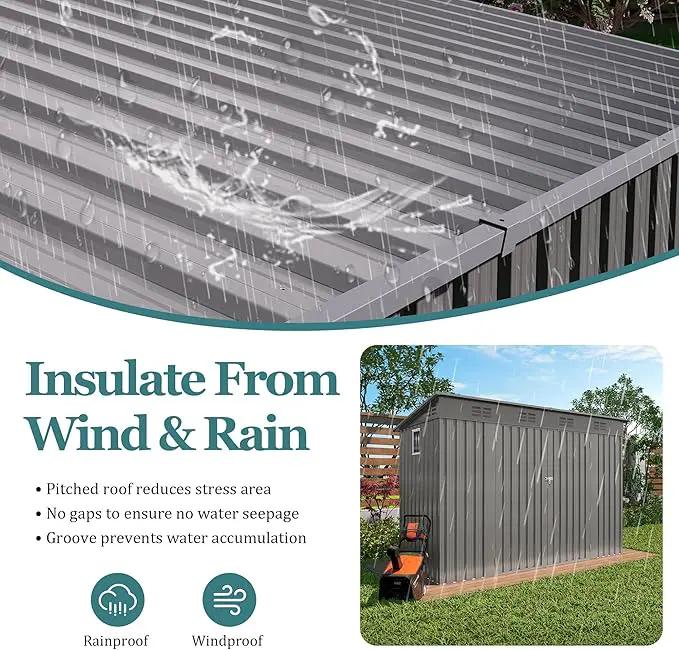 4 * 9.2 * 6 FT Outdoor Storage Shed, Galvanized Steel Garden Shed with Lockable Door & Window, Waterproof Metal Tool Storage for Garden, Backyard, Patio, Lawn(Gray) by GreenHaven Gardens