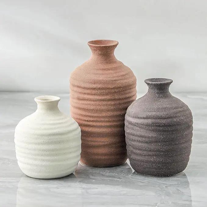 Ceramic Vase Set of 3 Decorative Vase for Home Decor Modern Farmhouse Decor Pottery Neutral Vases for Living Room Bathroom Table Mantel Fireplace Entryway Shelf (02-Brown) by GreenHaven Gardens