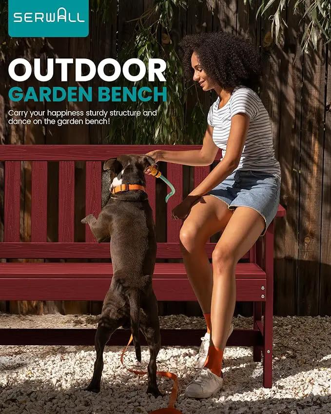 SERWALL Outdoor Bench, HDPE Outdoor Benches Weatherproof, 2-Person Garden Bench with 660 lbs Weight Capacity, Patio Benches for Outdoors, Garden, Porch, Backyard and Park, Red, 6 Pack by GreenHaven Gardens