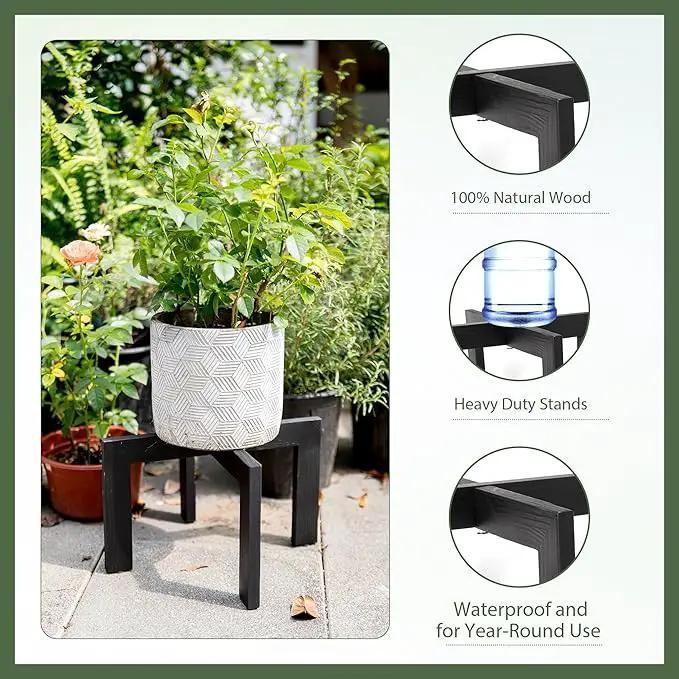 HPC DECOR 2 Pack Wood Plant Stand-Mid Century Modern Planter Stands-Wooden Flower Pot Stands Riser,Low Short Plant Stands Indoor-Modern Minimalist Wooden Stool for Plant Pot Holder, Fit 5-15 Inch Pot. by GreenHaven Gardens