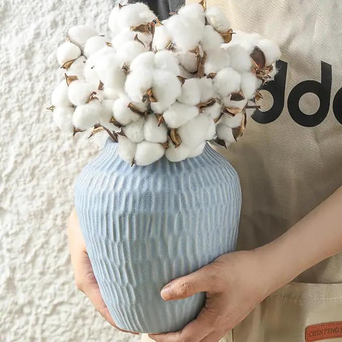 Ceramic Vase for Home Decor,7.8 Inch Flower Vases，Decorative Blue Vase for Pampas Grass，Modern Art Texture Vases for Home Entryway Living Room Dining Table Farmhouse Office Decor-Mat Blue by GreenHaven Gardens