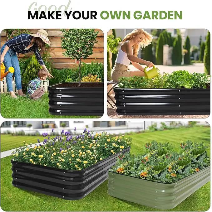 5-in-1 Adjustable Raised Garden Bed Kit | Galvanized Planter Boxes for Vegetables, Flowers | 12" Tall, Multiple Sizes (8x3x1ft, 9x2x1ft, 10x1x1ft, 6x5x1ft, 7x4x1ft) | Outdoor Metal Raised Bed, Grey by GreenHaven Gardens